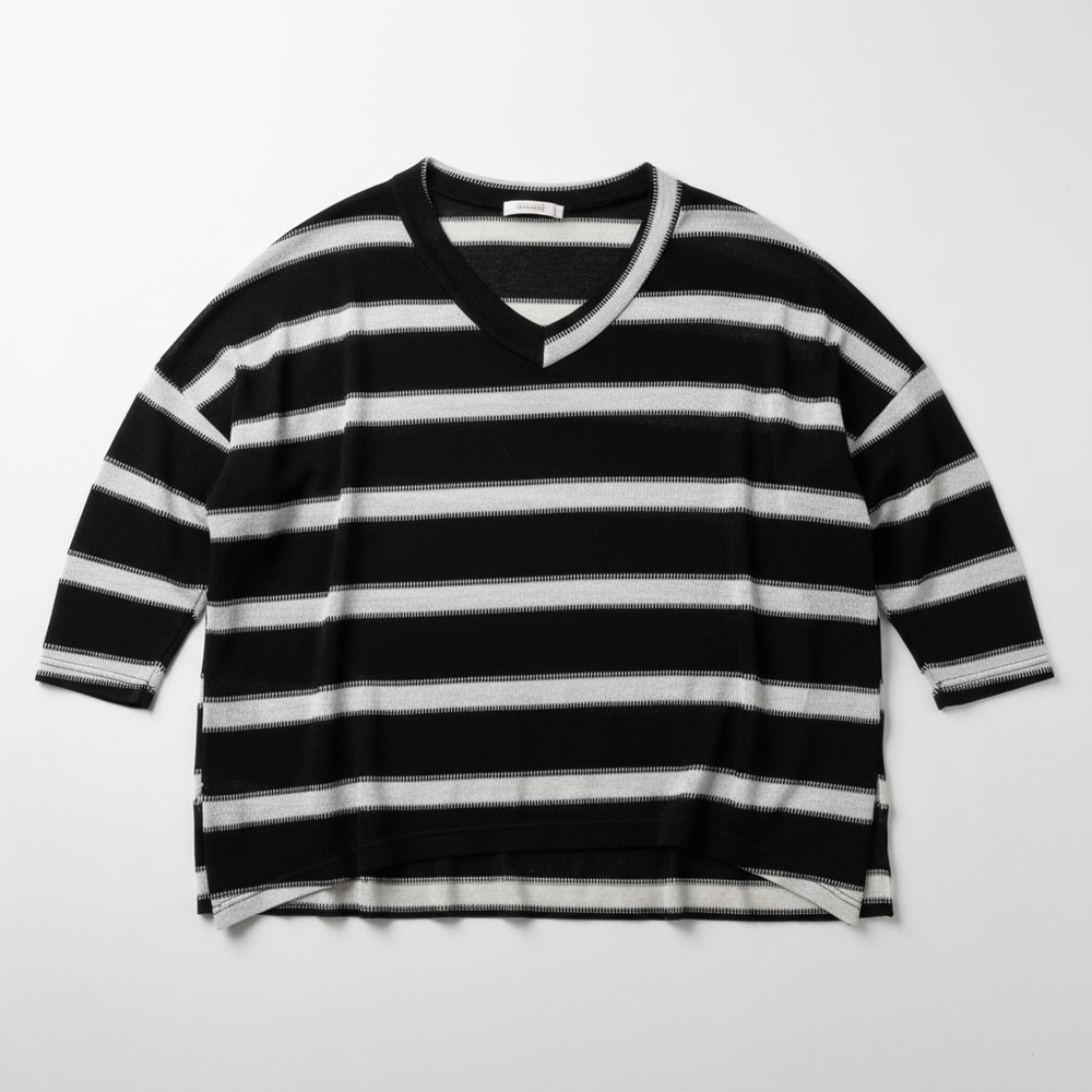 Pretty Young Thing Black White Striped V-Neck Sweater Top Oversized M